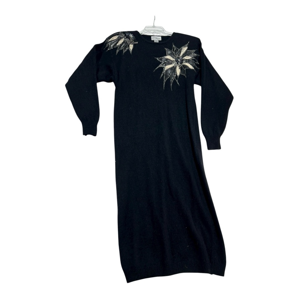 Susan Bristol Black Long Sleeve Dress with Gold Floral Design